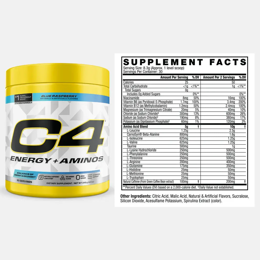 Cellucor C4 Energy + Aminos 30 Serving Supplement Facts