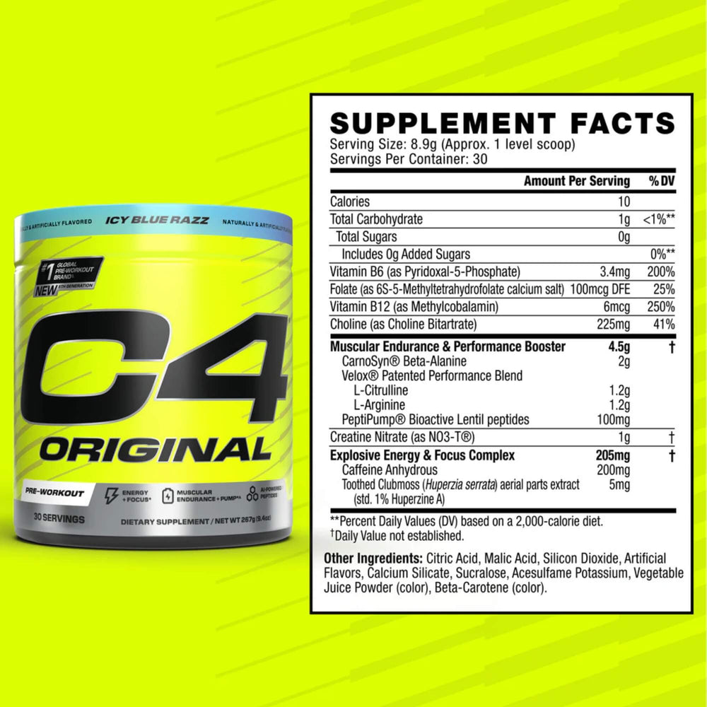 Cellucor C4 Original Explosive Pre Workout 30 Servings Supplement Facts