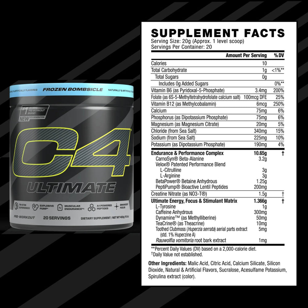 Cellucor C4 Ultimate Pre Workout Powder 20 Servings Supplement Facts