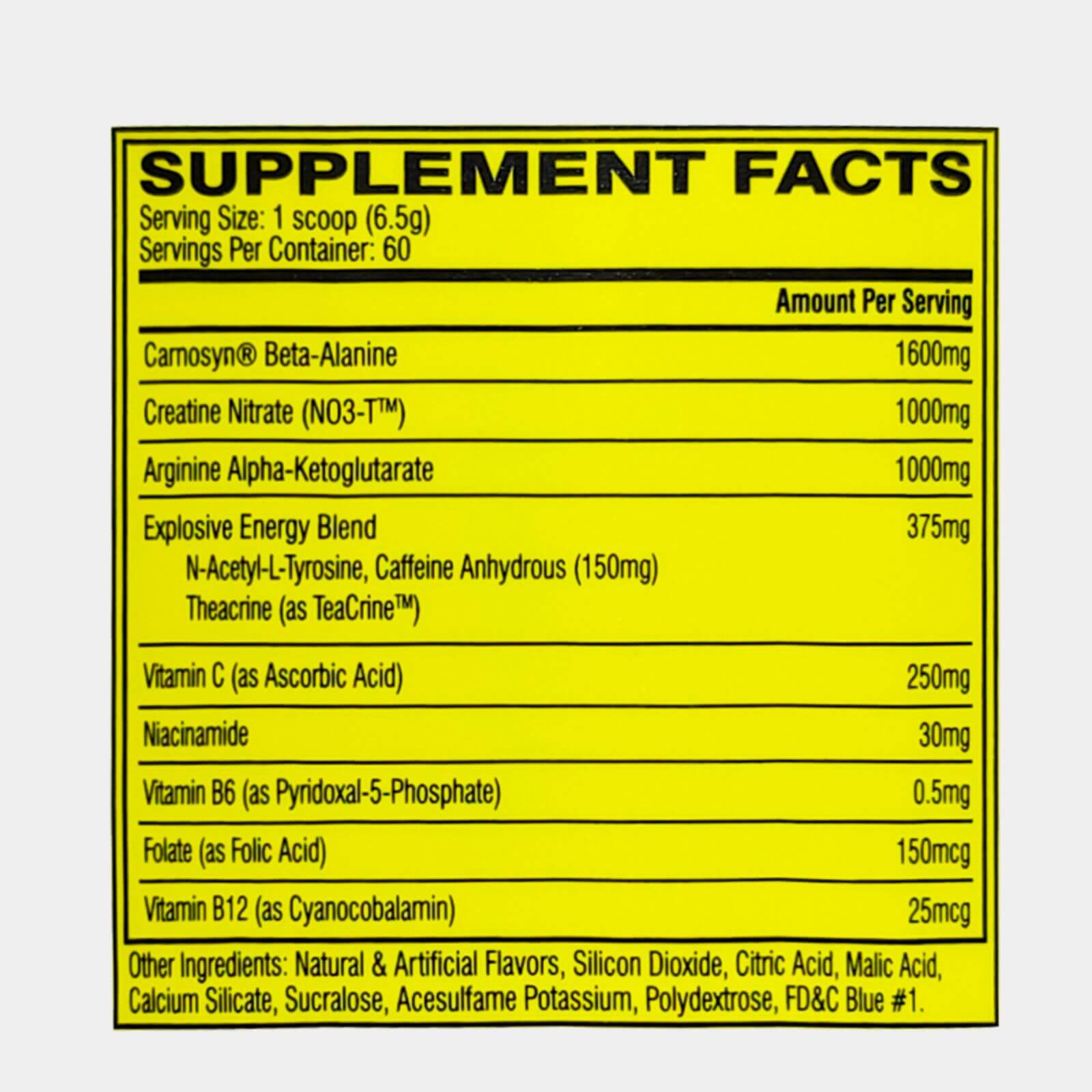 Cellucor INT C4 original Preworkout 60 Servings Pineapple Supplement Facts