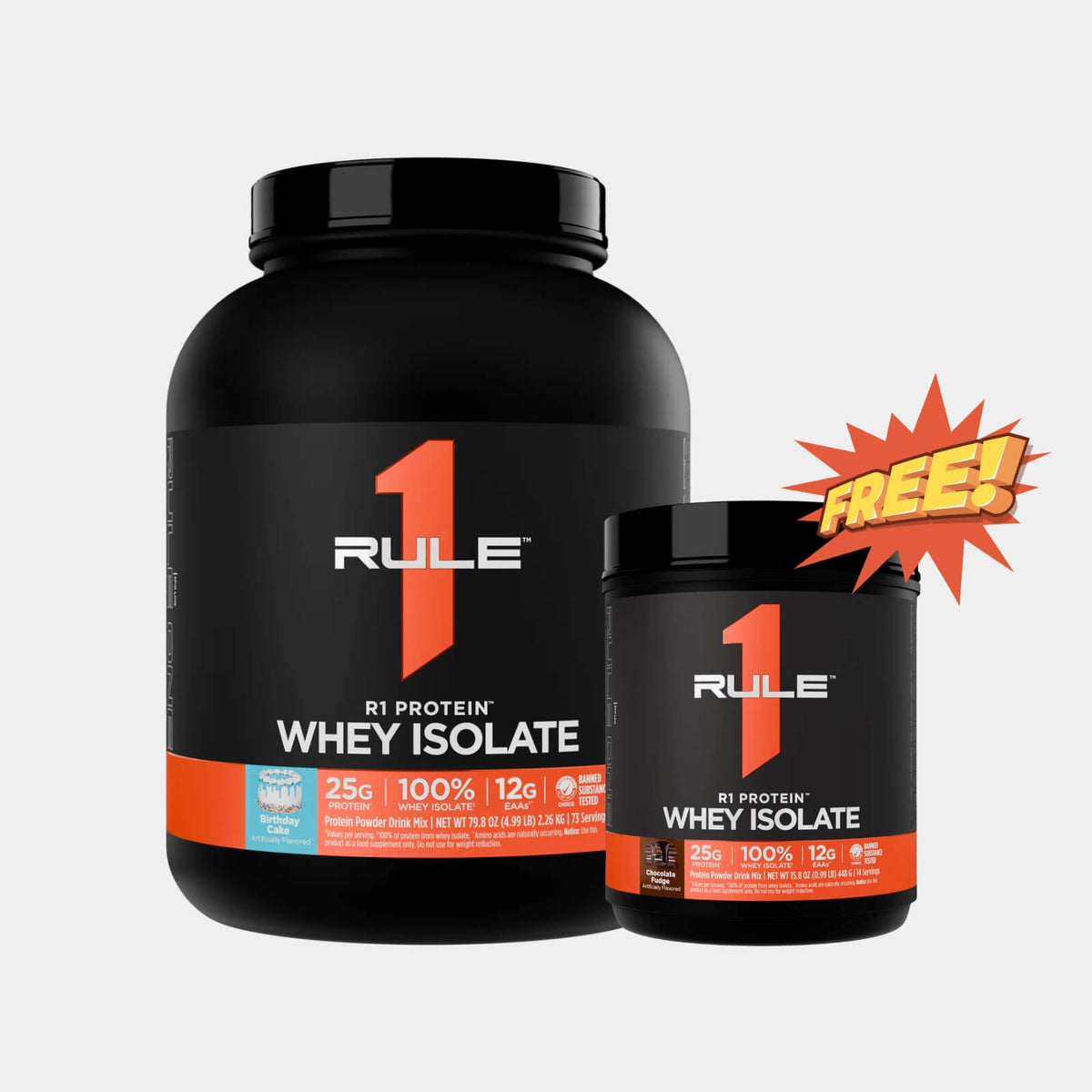 Rule One Proteins R1 Protein Whey Isolate | 5 lb | Birthday Cake (Free R1 1lb Chocolate Fudge)