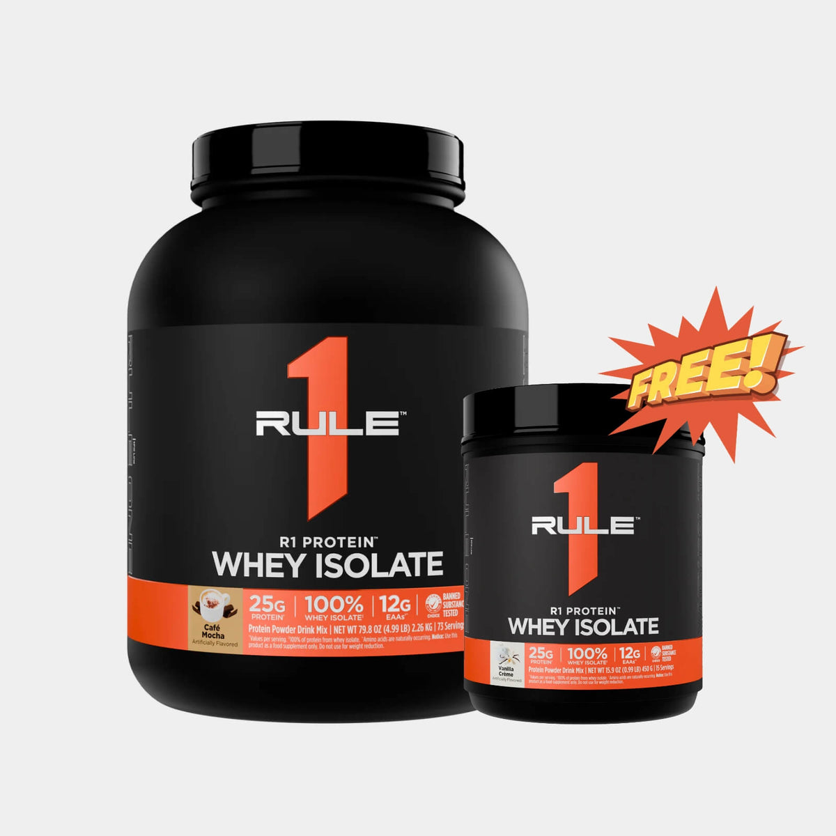 Rule One Proteins R1 Protein Whey Isolate | 5 lb | Cafe Mocha (Free R1 1lb Vanilla Crème)