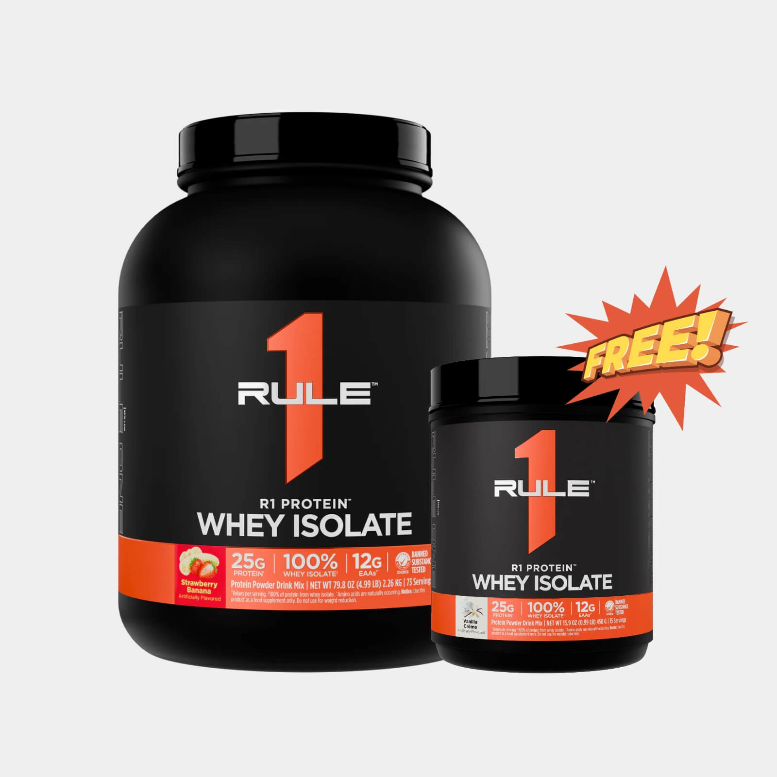 Rule One Proteins R1 Protein Whey Isolate | 5 lb | Strawberry Banana (Free R1 1lb Vanilla Crème)