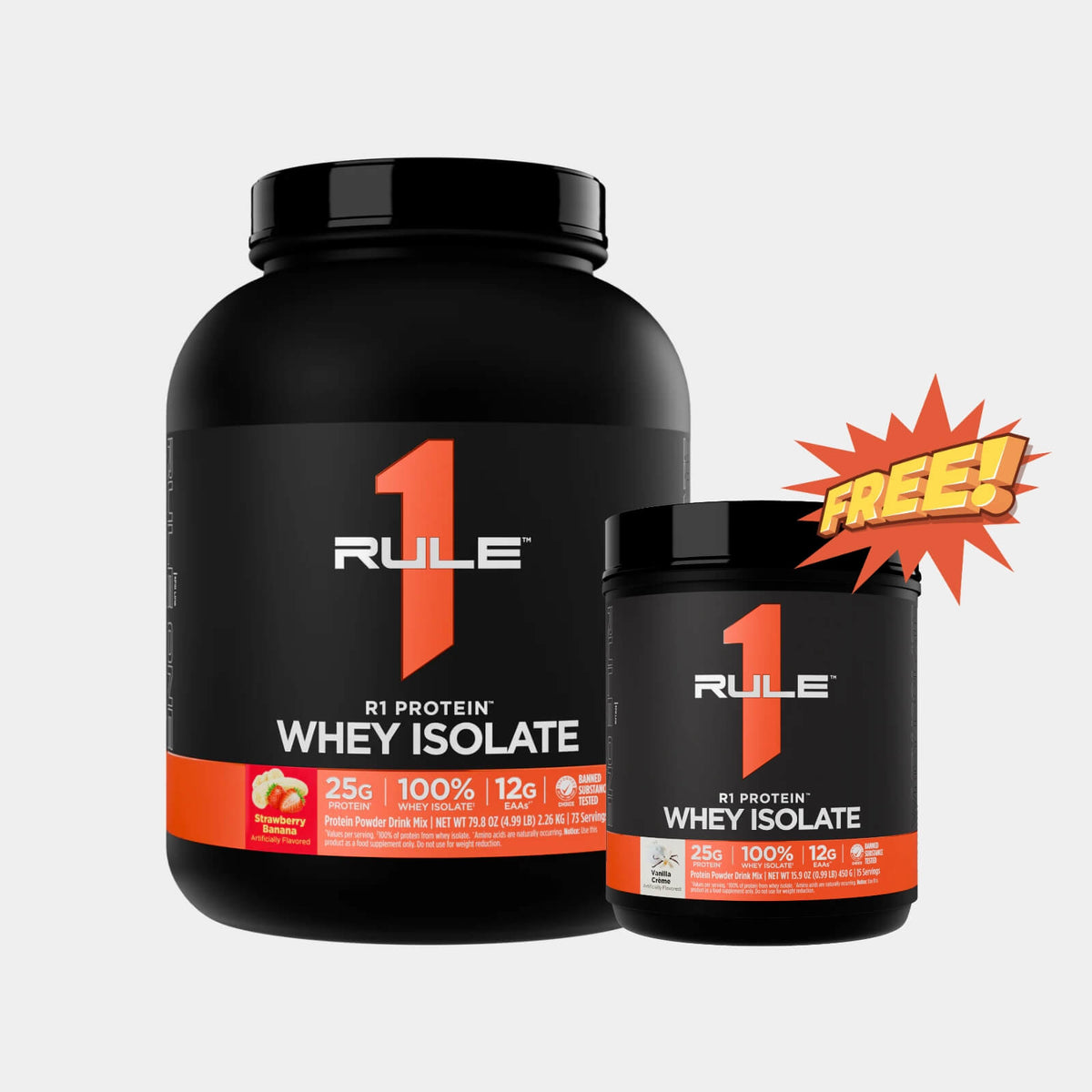 Rule One Proteins R1 Protein Whey Isolate | 5 lb | Strawberry Banana (Free R1 1lb Vanilla Crème)