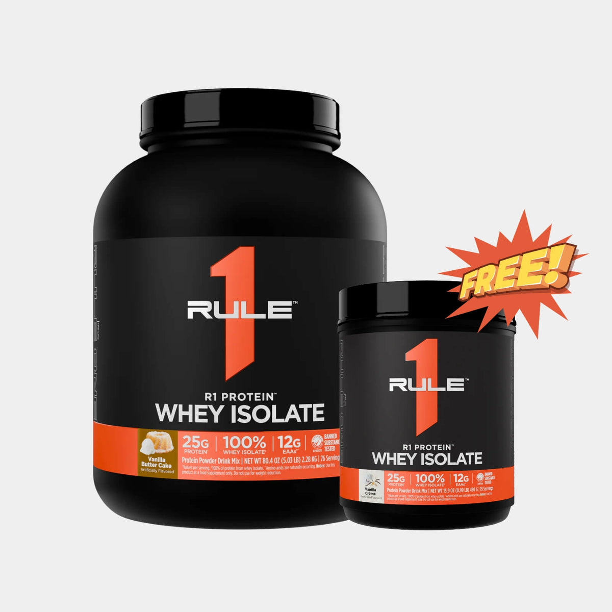 Rule One Proteins R1 Protein Whey Isolate | 5 lb | Vanilla Butter Cake (Free R1 1lb Vanilla Crème)