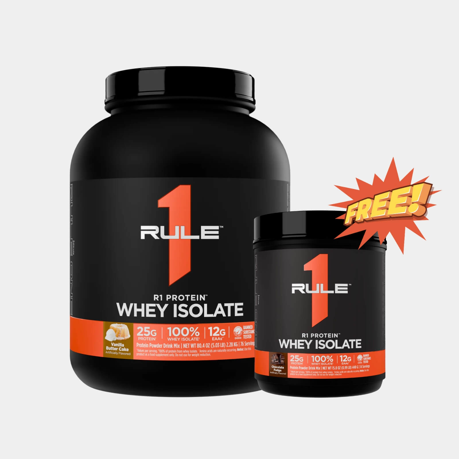 Rule One Proteins R1 Protein Whey Isolate | 5 lb | Vanilla Butter Cake (Free R1 1lb Chocolate Fudge)