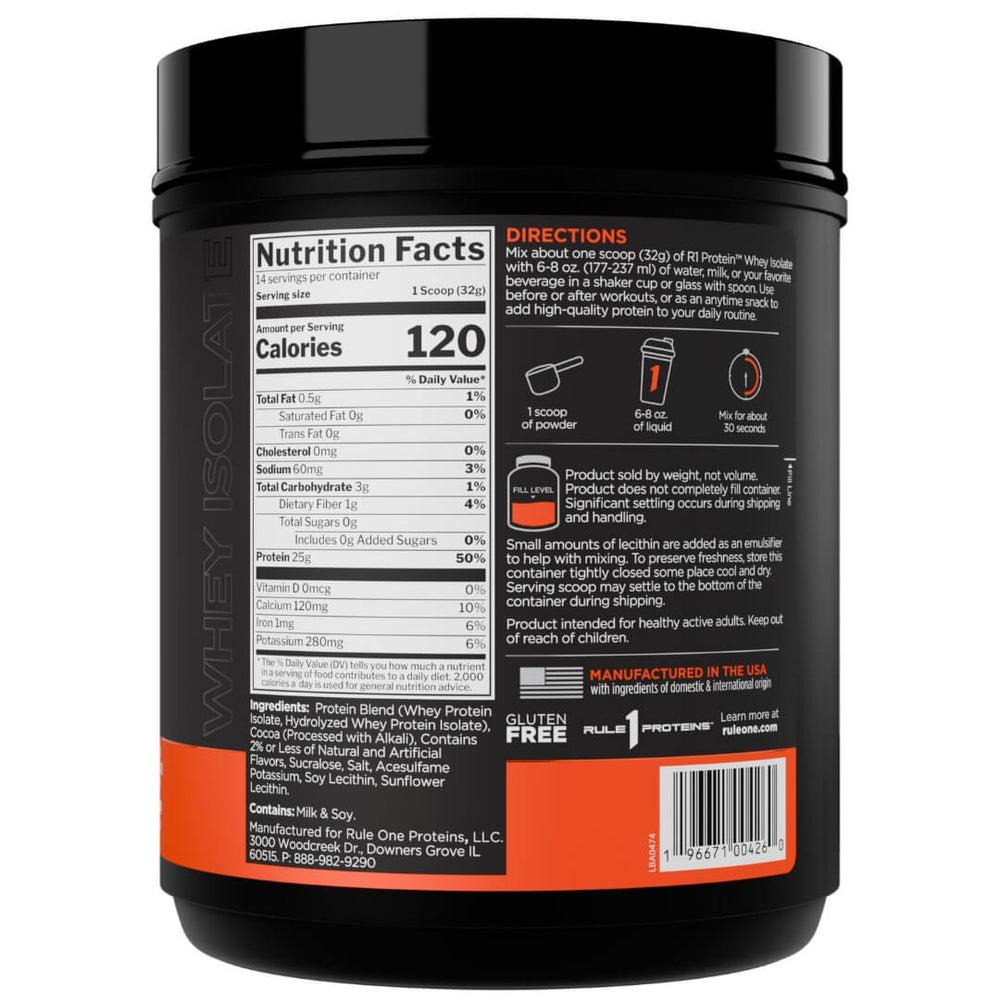 R1 Protein Whey Isolate 1lb - Nutrition Facts