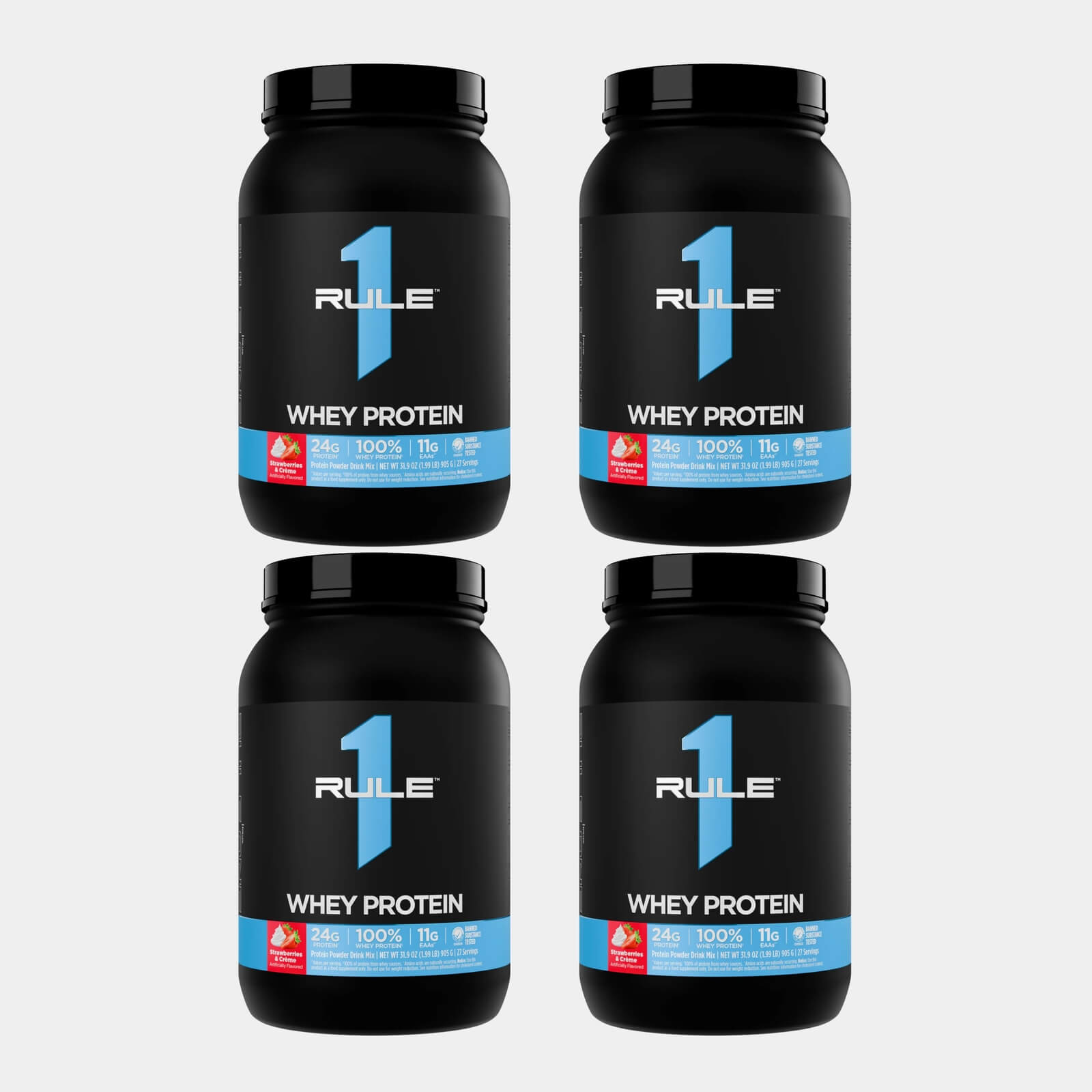 Rule One Proteins R1 Whey Protein | 2 lb | 27 Servings | Strawberries & Crème Pack of 4