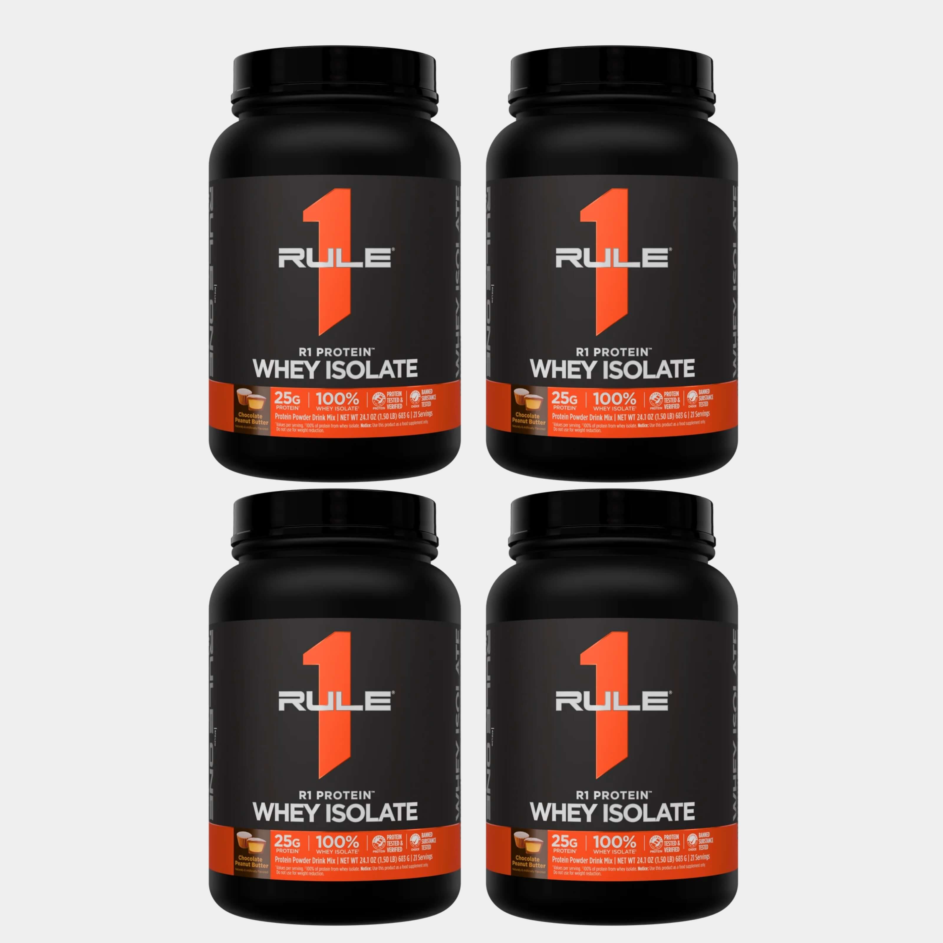 Rule One Proteins R1 Protein Whey Isolate | 2 lb | 30 Servings | Chocolate Peanut Butter Pack of 4