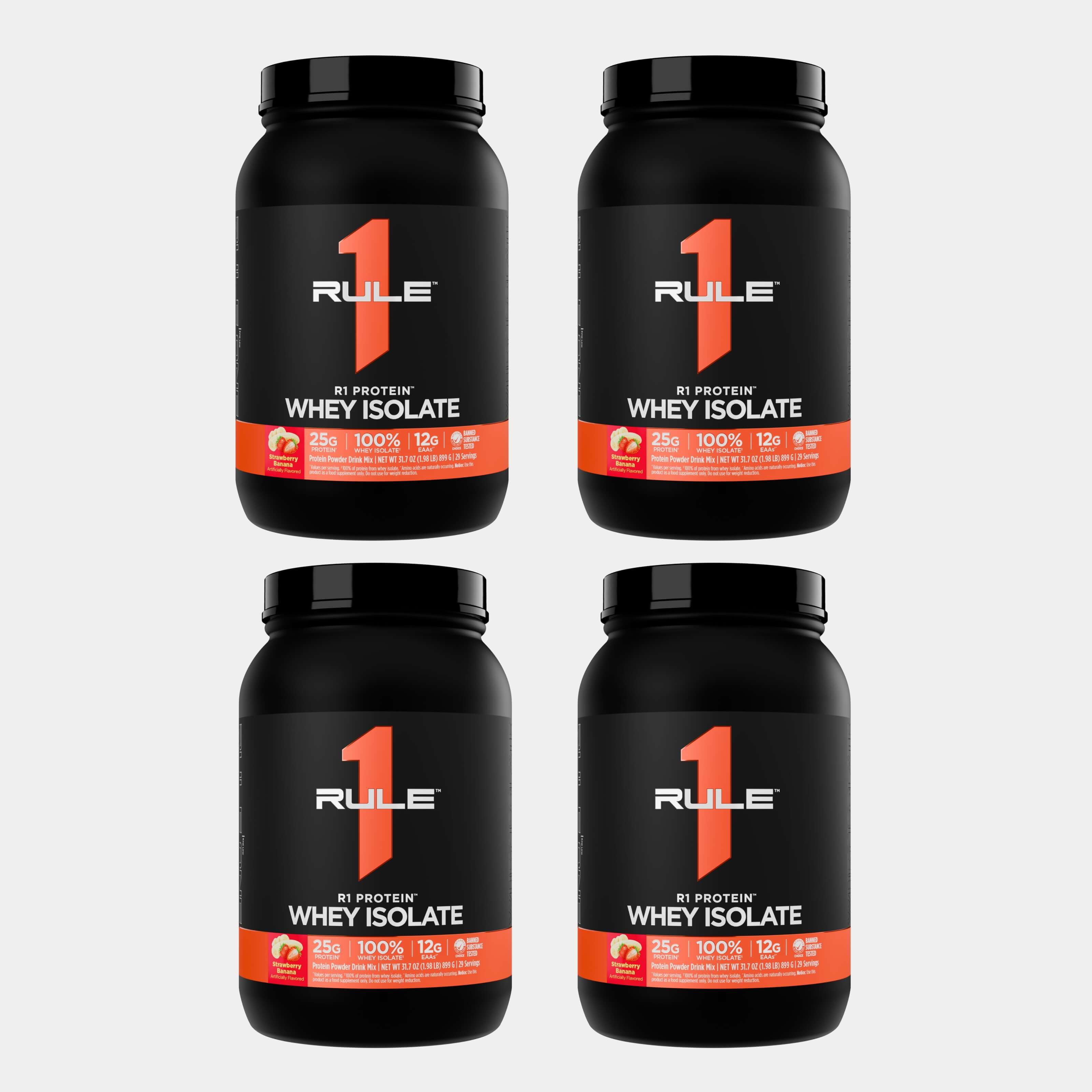 Rule One Proteins R1 Protein Whey Isolate | 2 lb | 29 Servings | Strawberry Banana Pack of 4