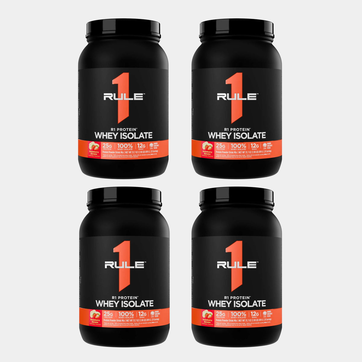 Rule One Proteins R1 Protein Whey Isolate | 2 lb | 29 Servings | Strawberry Banana Pack of 4