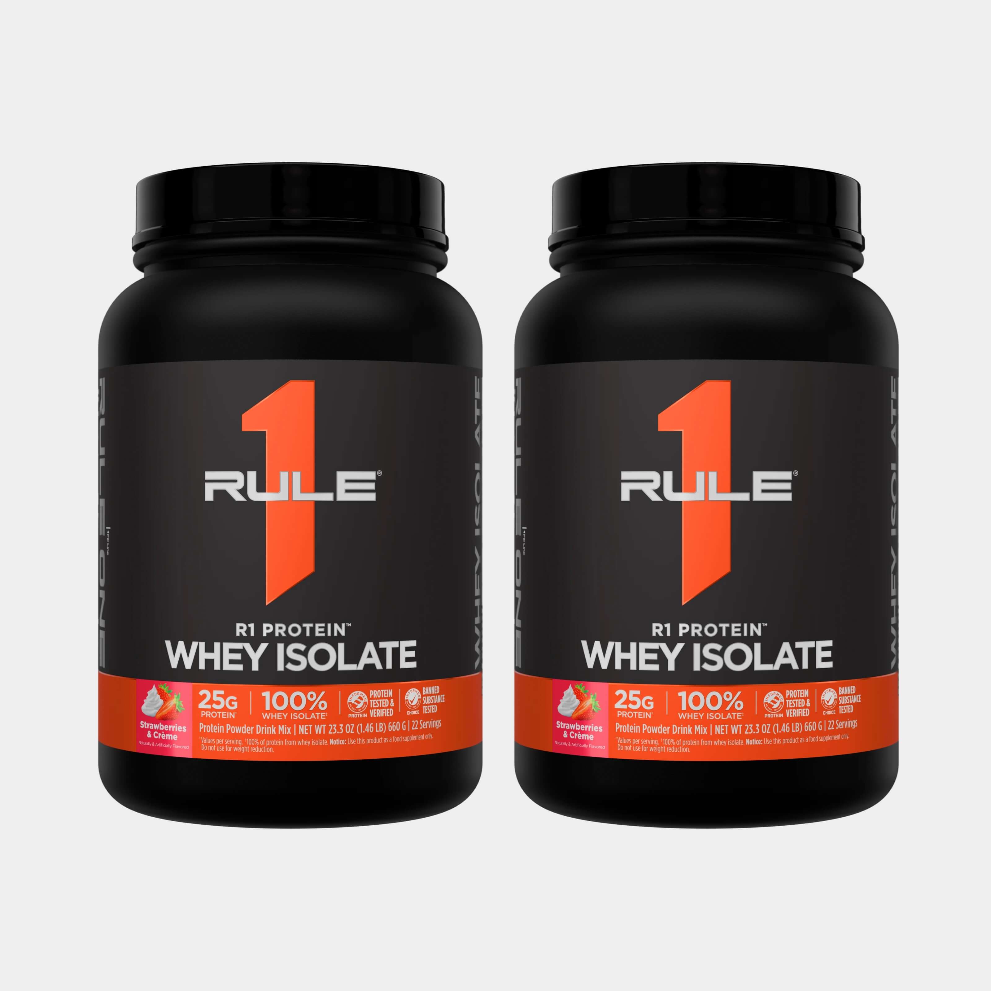 Rule One Proteins R1 Protein Whey Isolate | 2 lb | 30 Servings | Strawberry Cream pack of 2