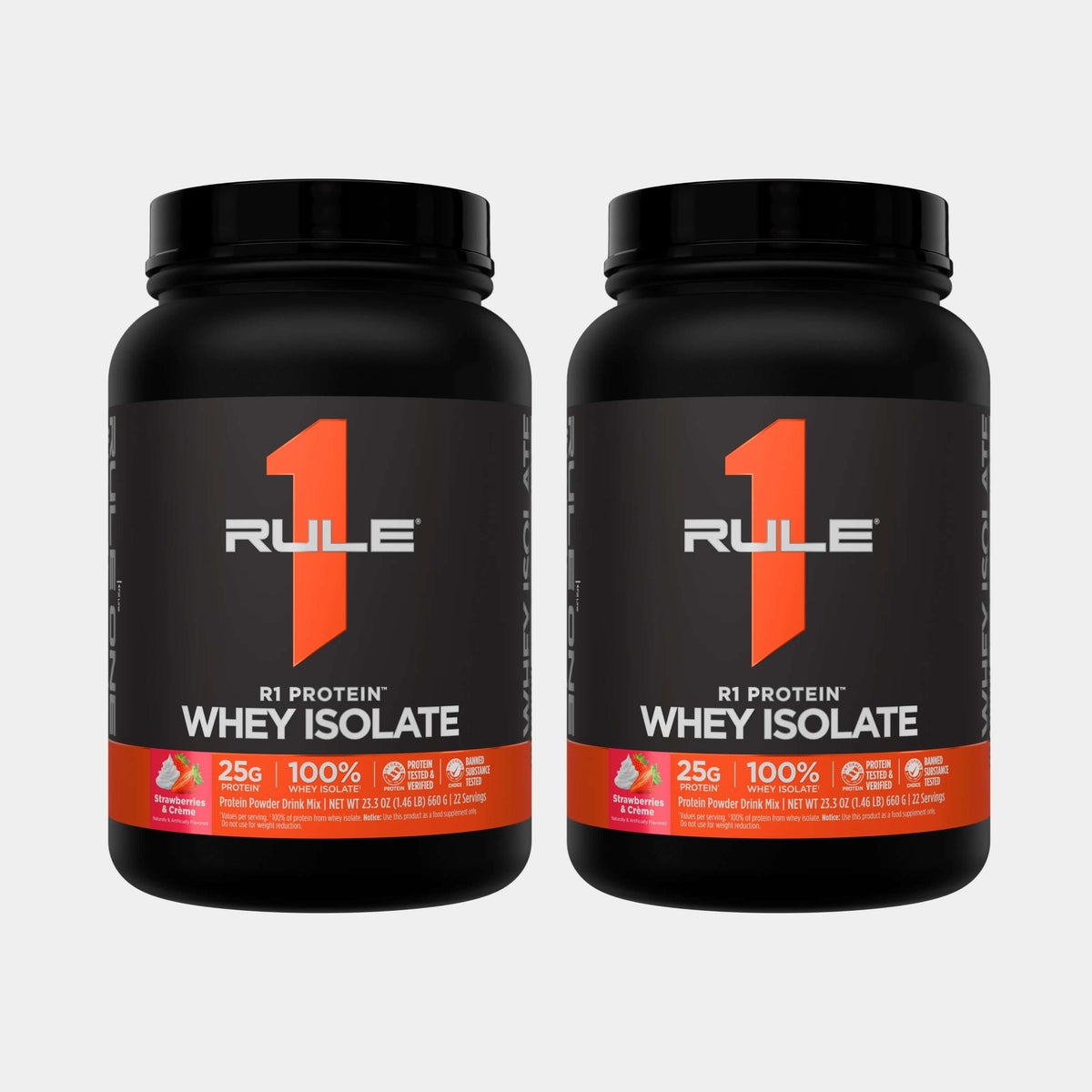 Rule One Proteins R1 Protein Whey Isolate | 2 lb | 30 Servings | Strawberry Cream pack of 2