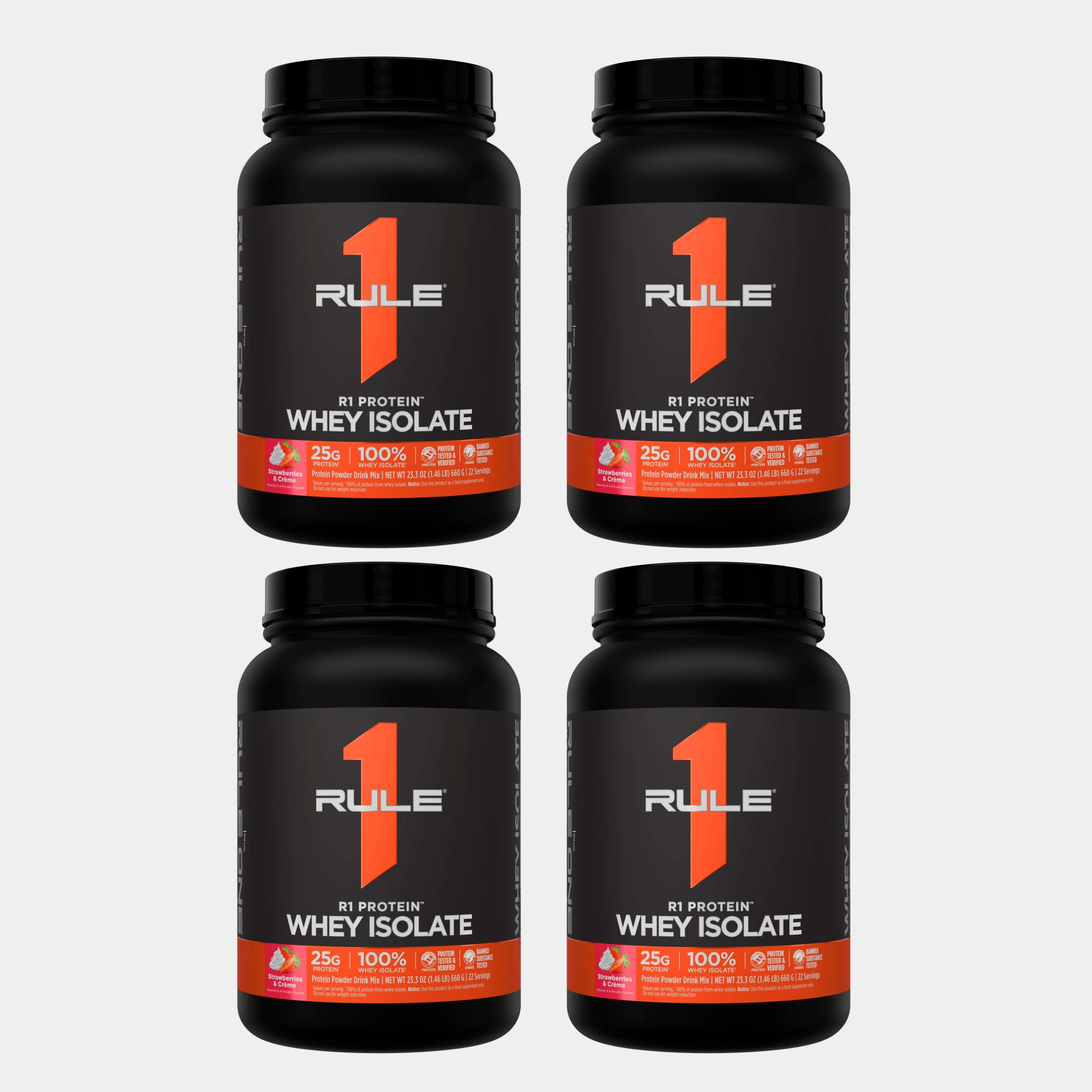 Rule One Proteins R1 Protein Whey Isolate | 2 lb | 30 Servings | Strawberry Cream Pack of 4