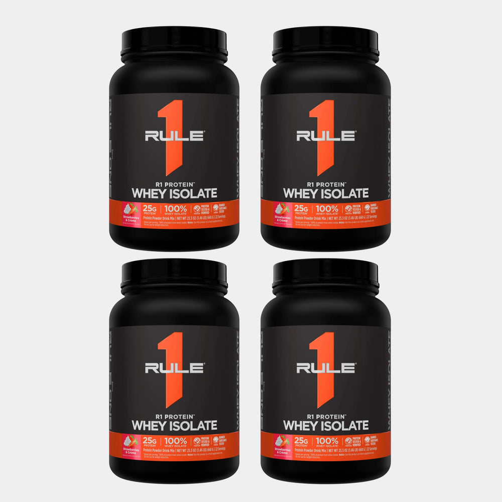 Rule One Proteins R1 Protein Whey Isolate | 2 lb | 30 Servings | Strawberry Cream Pack of 4