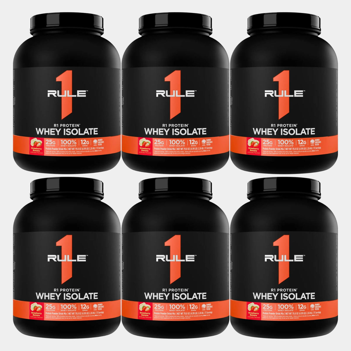 R1 Whey isolate 5lb strawberry banana pack of 6