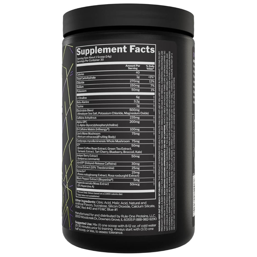 Rule One Proteins PreLIFT 30 Servings Acai Berry Supplement  Facts