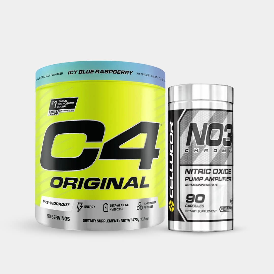 
The Pump Combo (Cellucor C4 Original Pre Workout Powder 50 Servings + Cellucor NO3 Chrome Stimulant-Free Pre Workout)