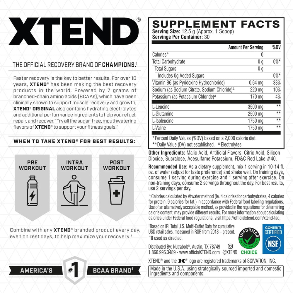 XTEND Original BCAA Powder 30 Servings Supplement Facts