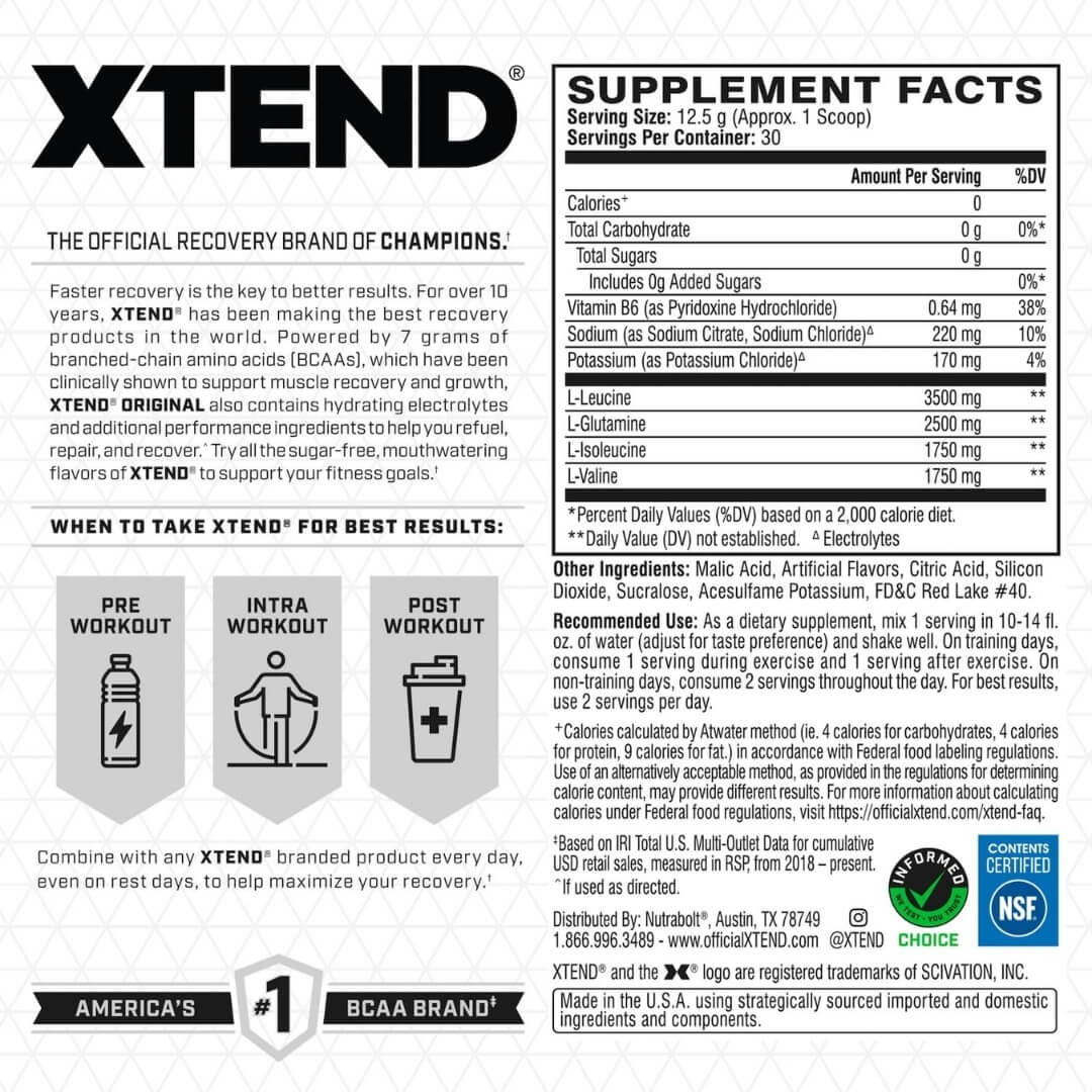 Xtend BCAA - Cherry Air Heads - Supplement Facts