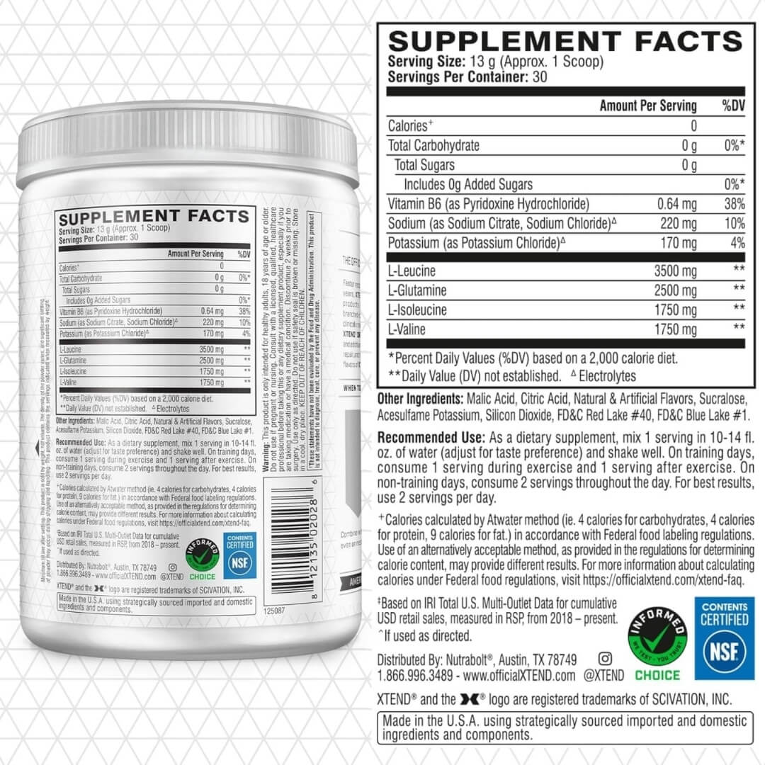 Xtend BCAA - Knockout Fruit Punch - Supplement Facts