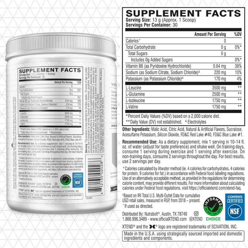 Xtend BCAA - Knockout Fruit Punch - Supplement Facts