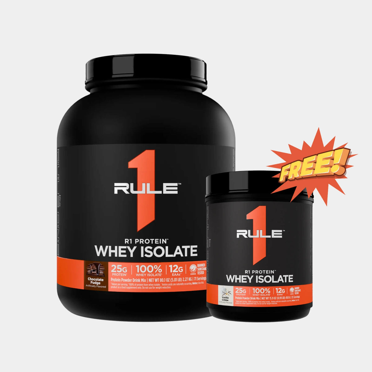 Rule One Proteins R1 Protein Whey Isolate | 5 lb | Chocolate Fudge (Free R1 1lb Vanilla Crème)